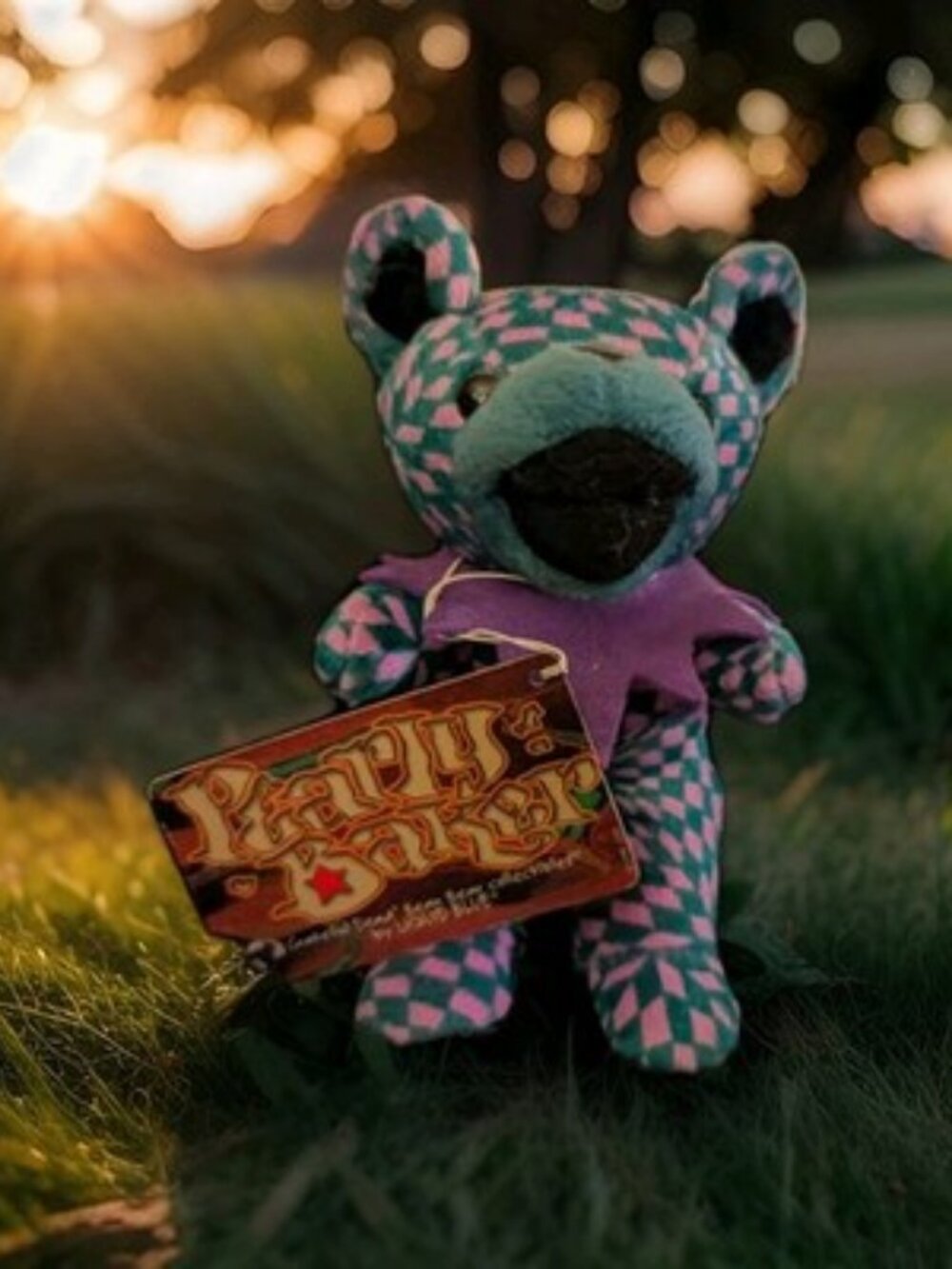 Vintage 1998 Grateful Dead Liquid Blue Plush Bear PEARLY BAKER Green Pink Collar